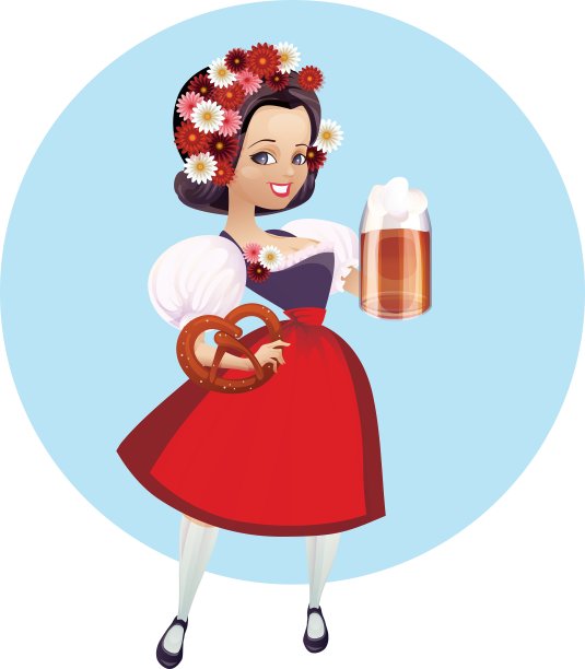 有魅力的女人穿着紧身连衣裙，喝着啤酒，吃着椒盐卷饼图片下载