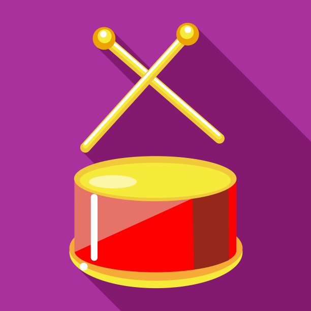 玩具鼓与鼓槌图标扁平风格图片下载