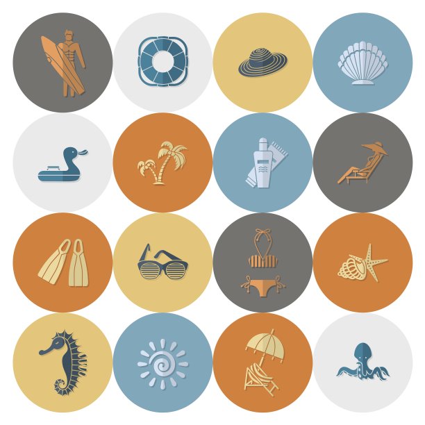 夏季和海滩简单的平面图标图片下载