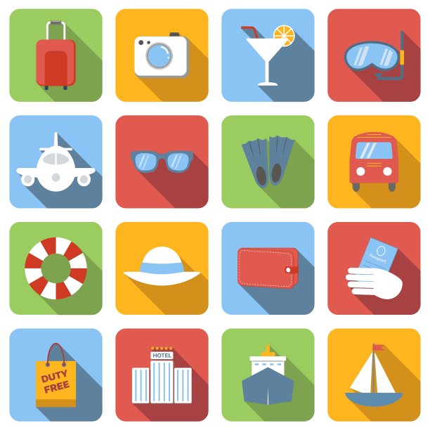 旅行平面图标集图片下载
