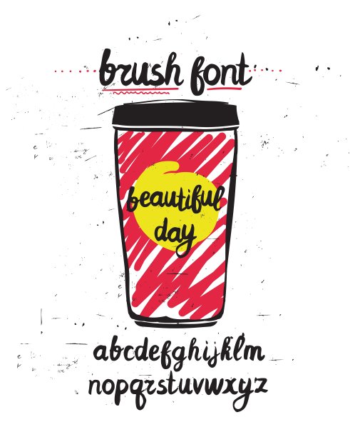 手写的毛笔字母在垃圾背景上图片下载