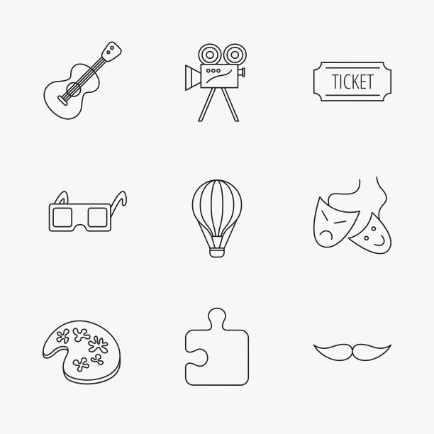 拼图吉他音乐和剧院面具图标图片下载