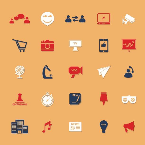 媒体营销经典色彩图标与阴影图片下载