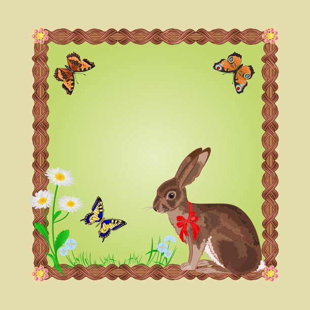 复活节兔子与蝴蝶和雏菊框架图片下载
