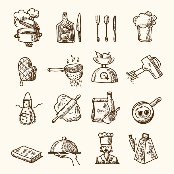 烹饪图标素描图片下载