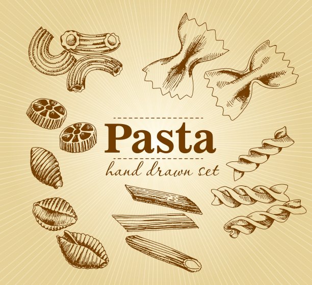手绘收集不同类型的意大利面图片下载