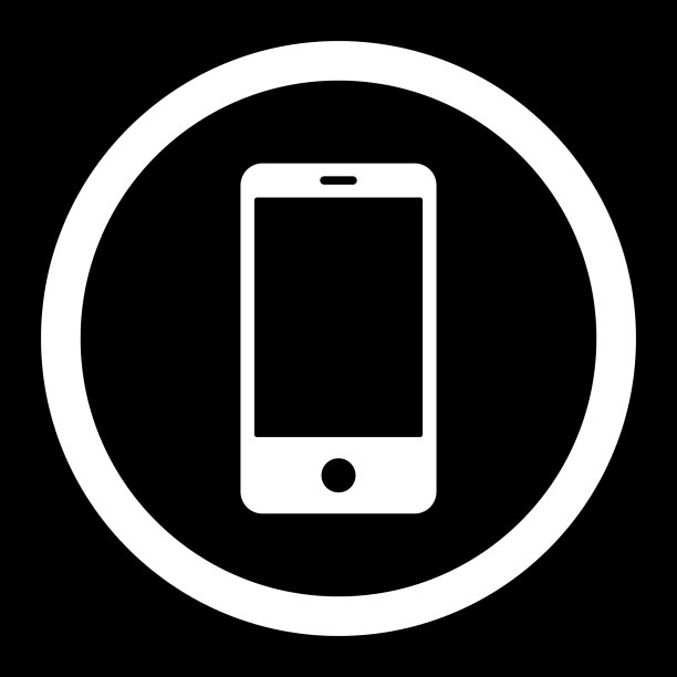 智能手机平白色圆形图标图片下载