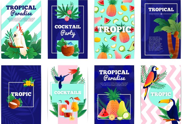 热带旗帜卡片套装图片下载