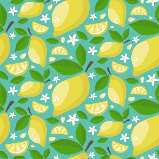 完美的成熟多汁柠檬叶图案图片下载