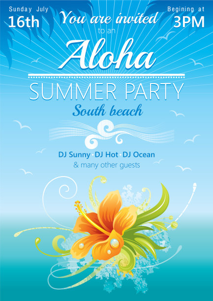 夏威夷木槿派对的海滩海报图片下载