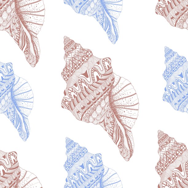 Zentangle风格化海贝无缝图片下载