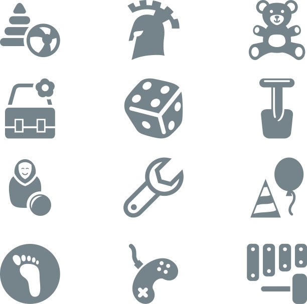 灰色图标设置儿童玩具和游戏图片下载