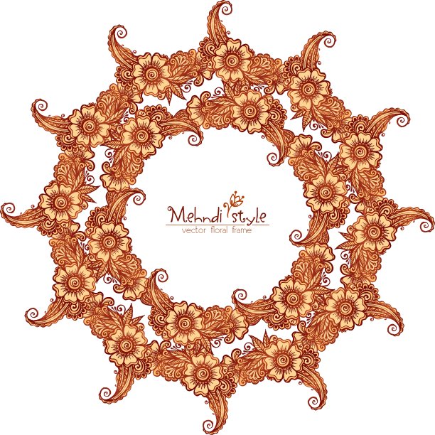 印度曼海蒂风格的装饰圆形框架图片下载