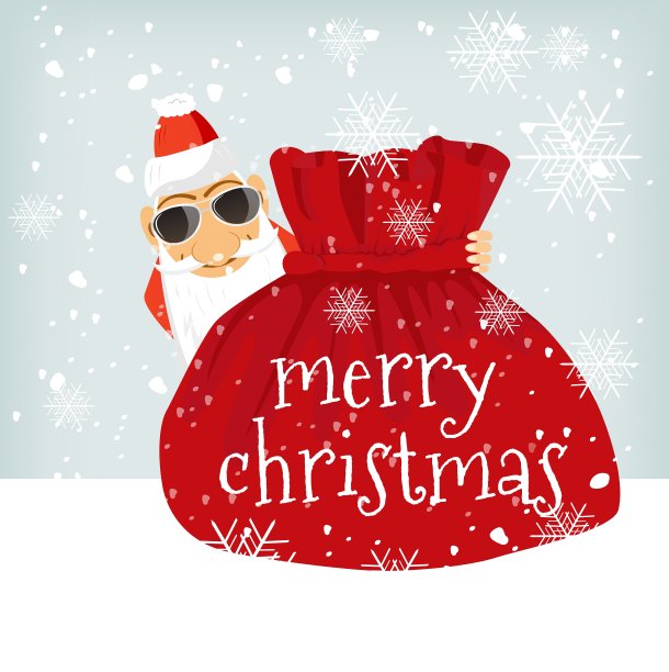 圣诞老人站在圣诞袋旁边图片下载