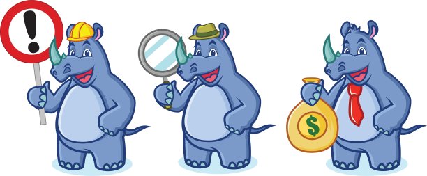 蓝色犀牛与钱吉祥物图片下载