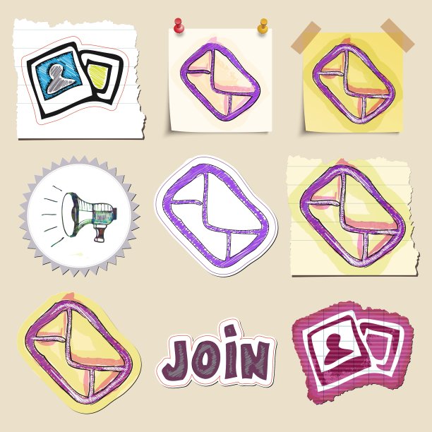 通讯图标集手绘和孤立图片下载