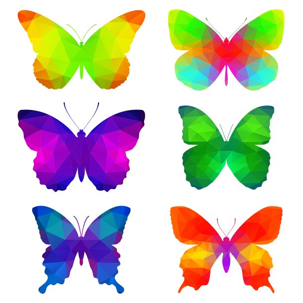 彩色蝴蝶与三角形多边形图片下载