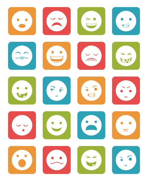 图标将20个情感微笑集合在一起图片下载
