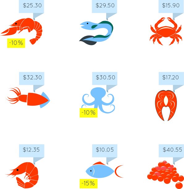 海鲜价格图标套装图片下载