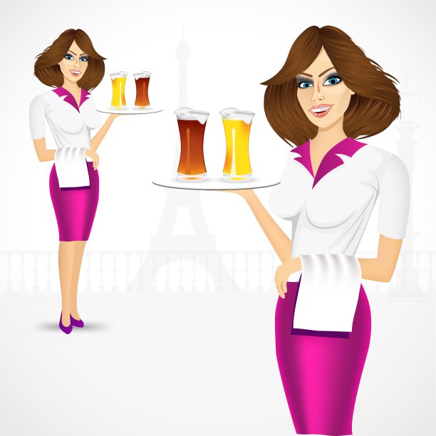 服务员用托盘端着啤酒图片下载