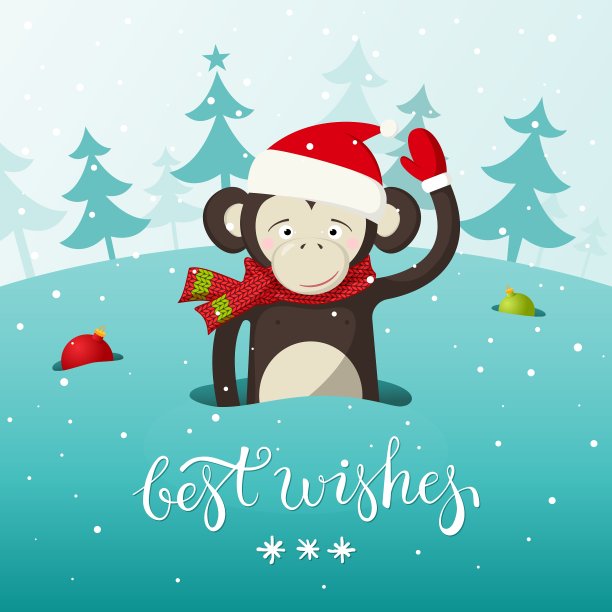 贺年卡以可爱的猴子-的象征图片下载
