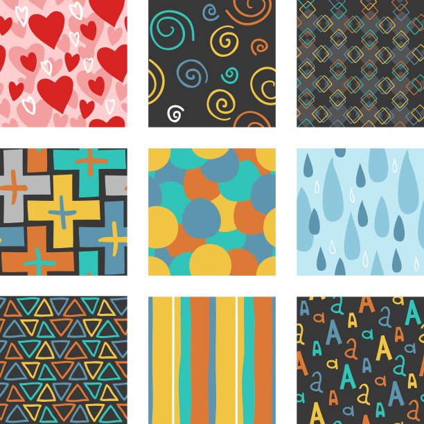 九个独特的随机手绘模式集图片下载