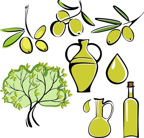 橄榄和橄榄油图标集图片下载