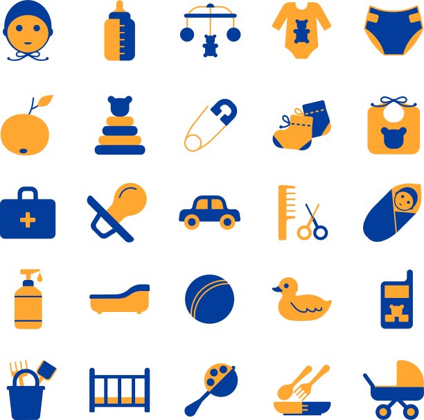 婴儿护理图标集图片下载