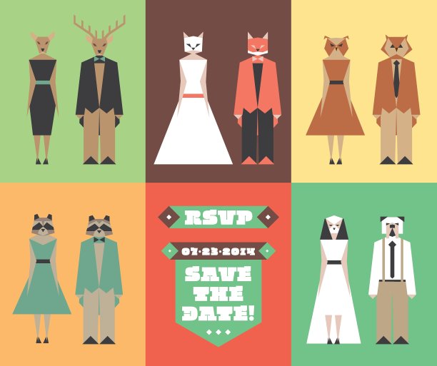 婚礼请帖上有动物头像图片下载