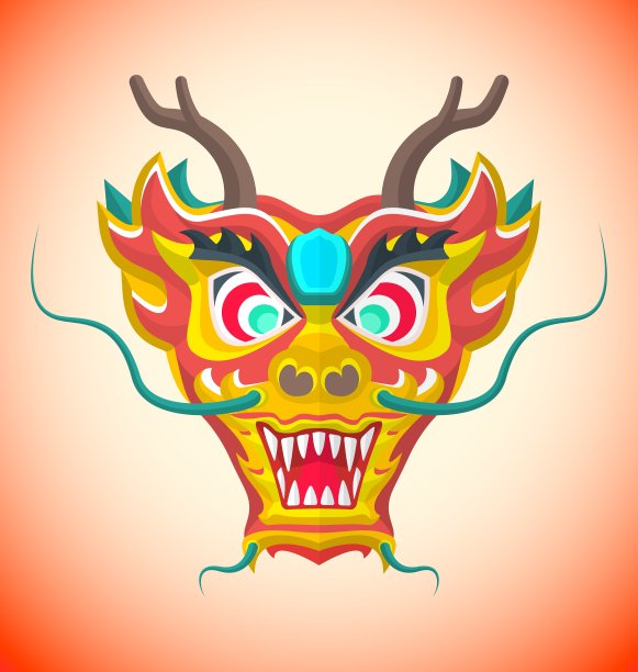 扁平风格的中国红龙面具图片下载