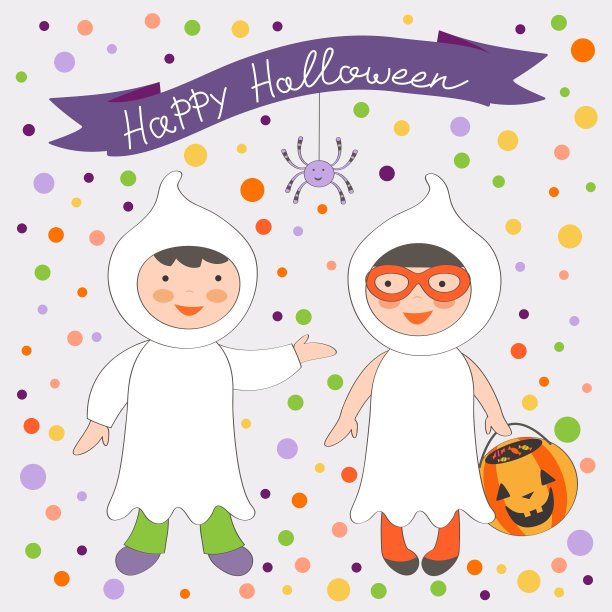 可爱的彩色万圣节孩子设置图片下载