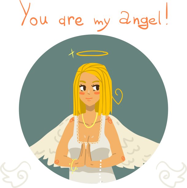 你是我的天使女孩卡通贺卡图片下载