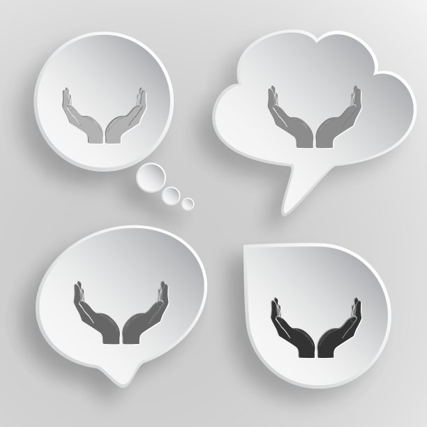 人手灰色背景上的白色扁平按钮图片下载