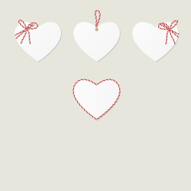 心形丝带和蝴蝶结在麻线风格图片下载