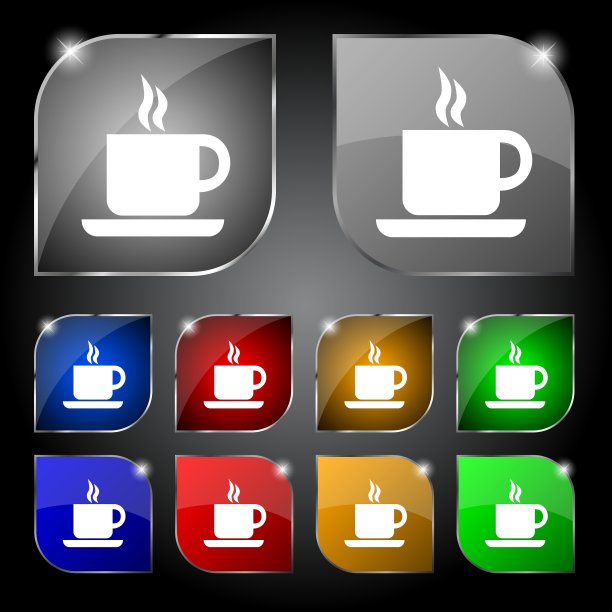 咖啡图标标志十套彩色按钮与图片下载