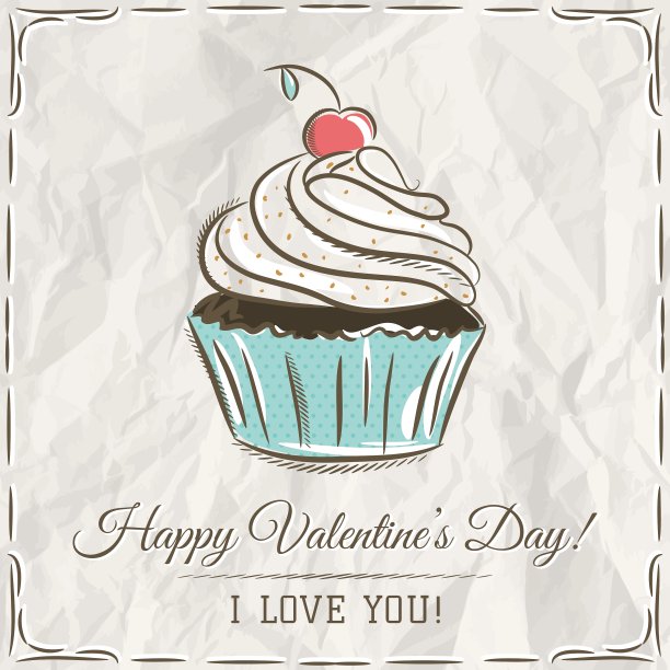 情人卡纸杯蛋糕和祝福短信图片下载