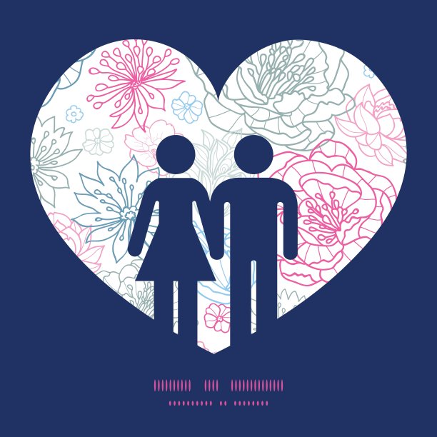 灰色和粉红色的线条艺术花卉夫妇在爱图片下载