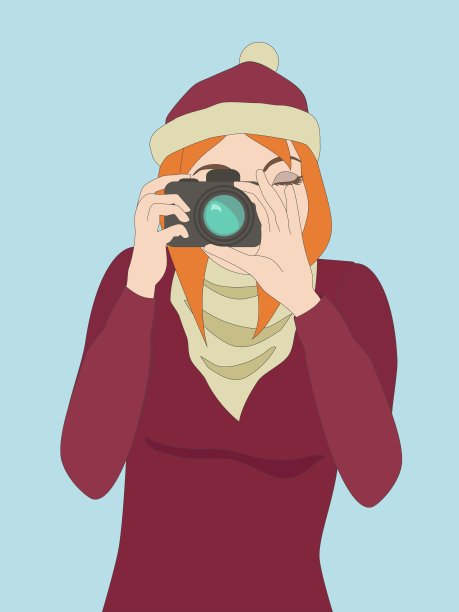 摄影师女孩在按相机按钮图片下载