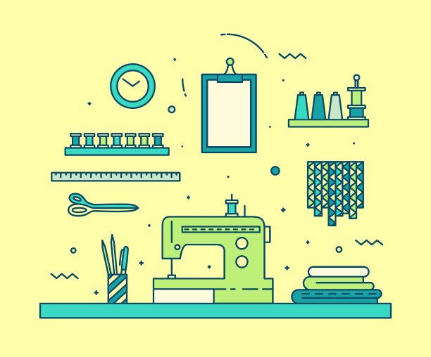 现代女裁缝工作线形缝纫机图片下载