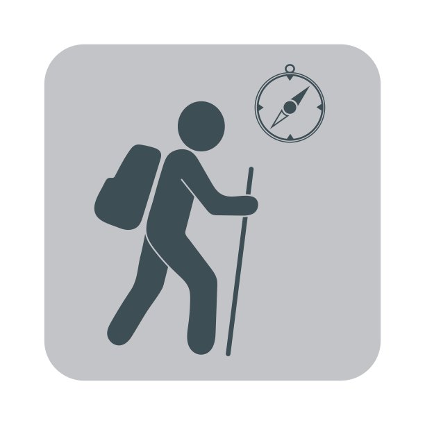 带有指南针图标的徒步旅行者图片下载