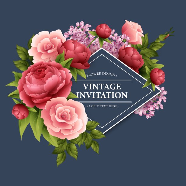 复古贺卡与盛开的鲜花图片下载