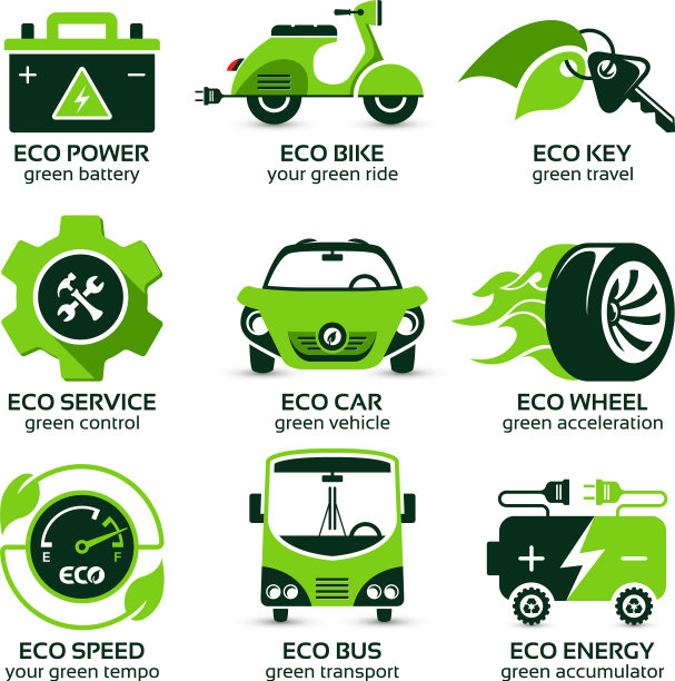 平面图标设置绿色生态城市交通图片下载