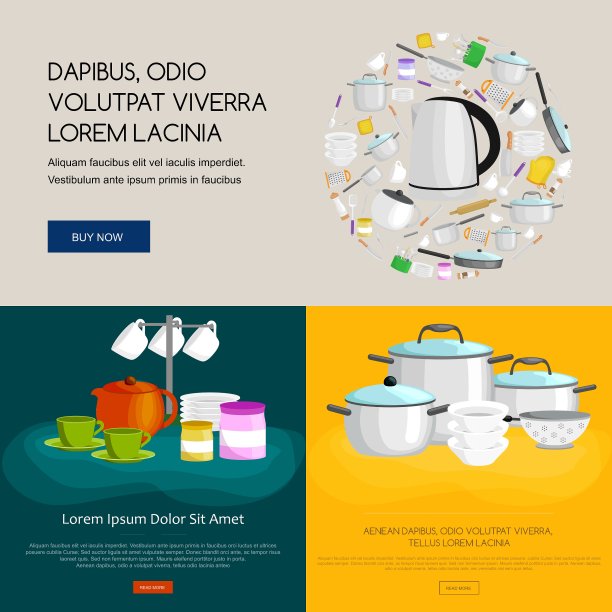 食物和烹饪横幅设置与厨房用具图片下载