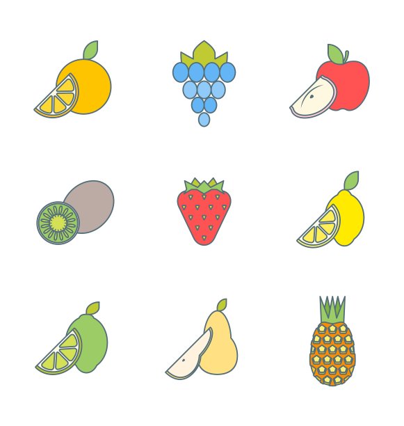 彩色轮廓各种水果图标图片下载