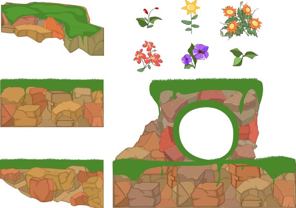 一套园林植物、花卉和石头图片下载