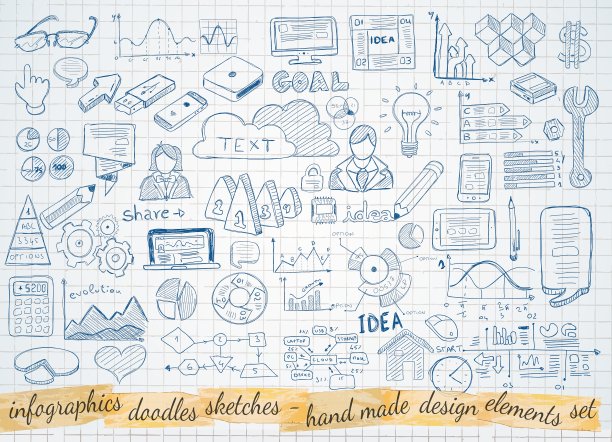 商业涂鸦素描设置信息图表元素图片下载