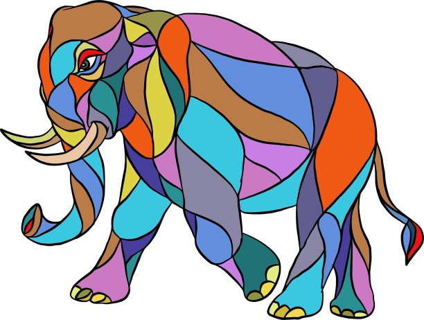 愤怒的大象行走马赛克图片下载