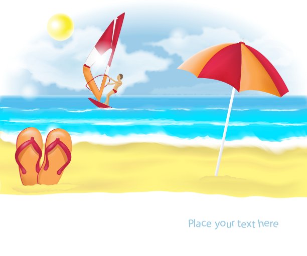 夏日沙滩，拖鞋和雨伞图片下载