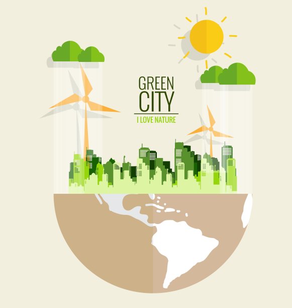 生态概念全球与城市剪纸图片下载