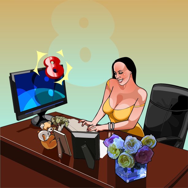 性感微笑的女人坐在桌前图片下载